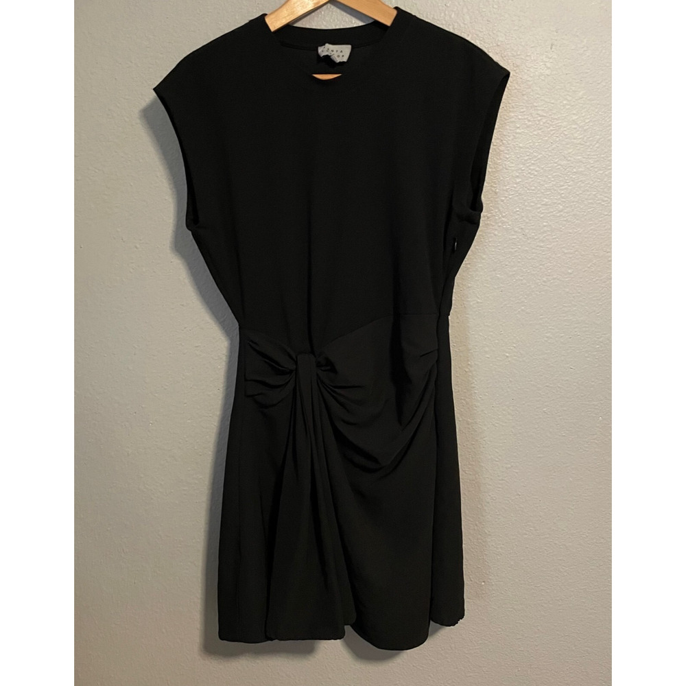 Tanya Taylor Dress Size 8 Black Cap Sleeve Chiffon Trim Ruffle Modern